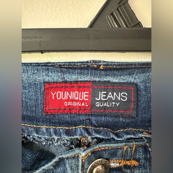 Younique Original Women’s Flare Jeans Low Rise Faux Leather Trim Sz 5 Y2k - Picture 9 of 10
